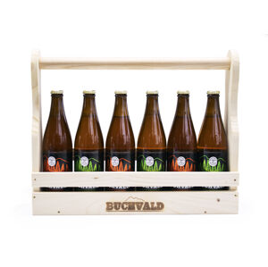 BUCHVALD drevený nosič piva + 6 pivo Buchvald 10% 500ml