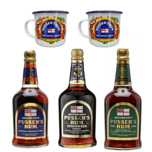 Pusser's Rum Blue Label + Gunpowder Proof + Select Aged 151 + 2 x pohár zadarmo