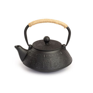 Liatinová čajová kanvica so sitkom 800 ml - čierny dekor, 1000g