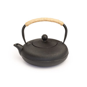 Liatinová čajová kanvica so sitkom 800 ml - čierny dekor, 1000g